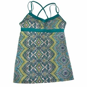 PRANA Teal Paisley Breathe Strappy Built-In Bra mini Dress size m